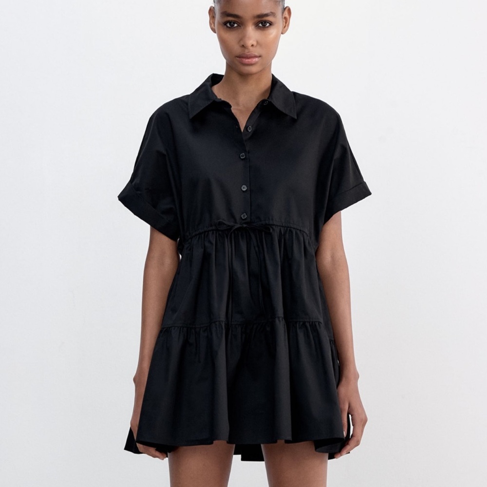 Zara Short Oxford Dress - Black